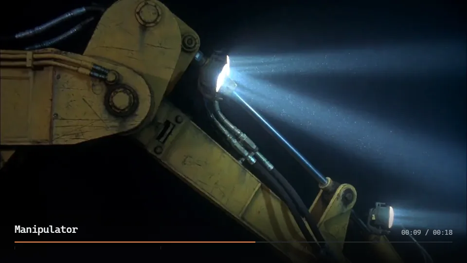 The reel demo: a full-bleed frame of cold light falling through deep
                      water, under the headline Nothing here was filmed.